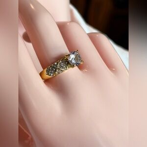 14K Gold Plated Ring with Clear Gemstone